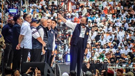 Ketum Nasdem Surya Paloh dalam kampanye akbar di Stadion JIS. (Foto: Repro)