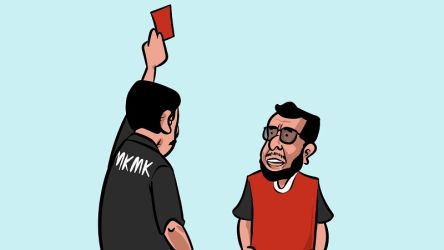 Ilustrasi Ketua MK Anwar Usman di kartu merah Majelis Kehormatan Mahkamah Konstitusi (MKMK). (Foto: Repro)